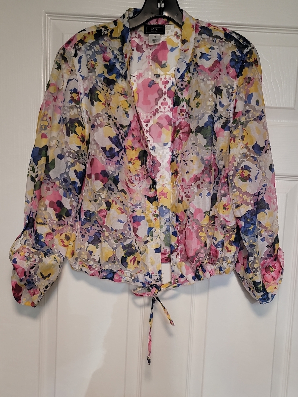 Lark Lane Multicolor Floral Sheer Button-Down Top